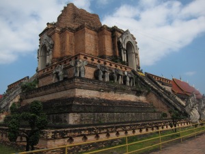 "Chedi" (another name for stupa) at Wat Chedi Luang, in the center of Chiang Mai. This chedi was completed in 1441.