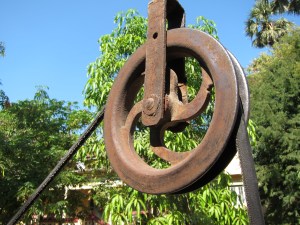 Pulley at monastery well.